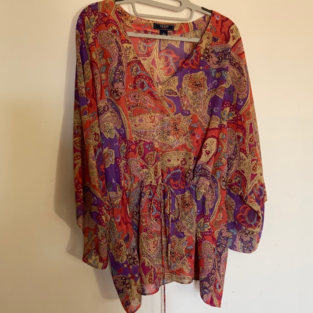 Chaps V-neck wide sleeve drawstring waist size L